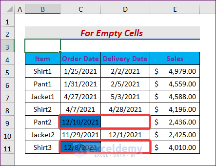 Conditional Formatting Based On Another Cell Range for Empty Cells