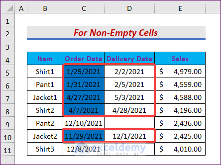 Conditional Formatting Based On Another Cell Range for Non-Empty Cells