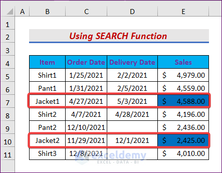 Conditional Formatting Using SEARCH Function for Texts