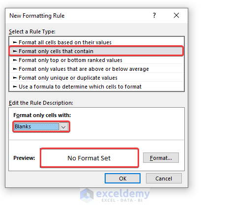 select blanks option and keep the format option empty
