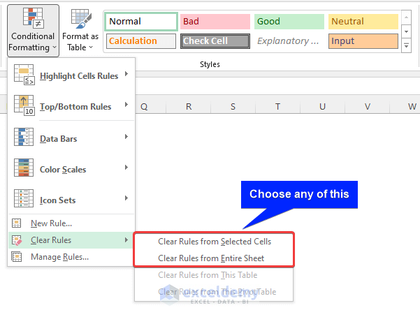 remove conditional formatting from conditional formatting option in excel