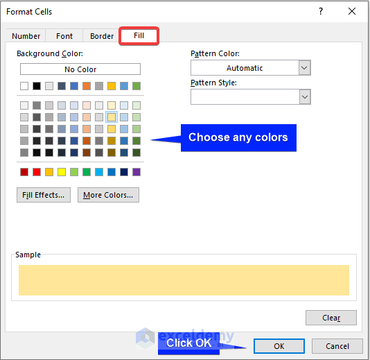choose any fill colors to apply conditional formatting in excel