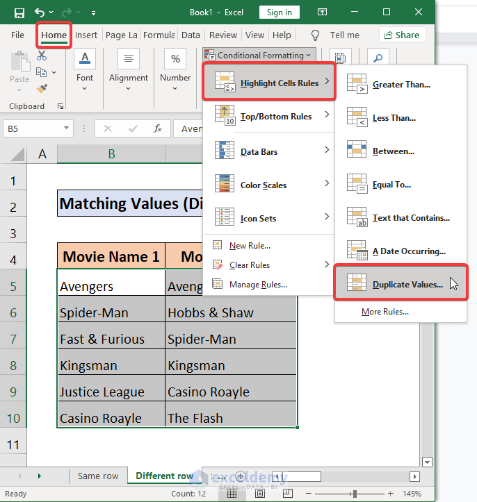 choose the highlight cells rules from conditional formatting in excel