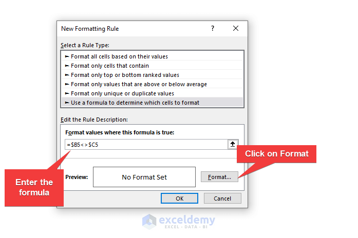 select the option and click format 