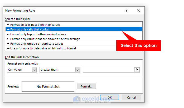 new formatting rules dialog box to use conditional formatting in excel