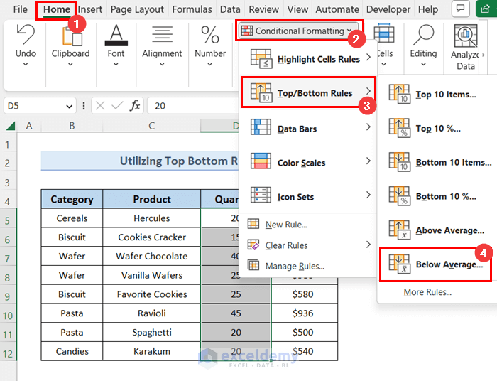 utilize top/bottom rules in excel conditional formatting