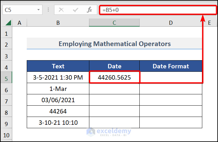 Employing Mathematical Operators to Convert Text to Date and Time in Excel