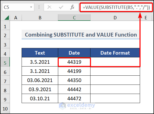 Combining SUNSTITUTE and VALUE Functions to convert text to date and time in Excel