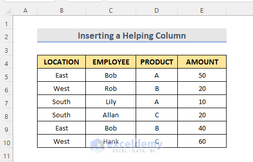 Insert a Helping Column to Count Duplicates in Excel Pivot Table