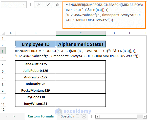 Custom formula-Excel Data Validation Alphanumeric Only