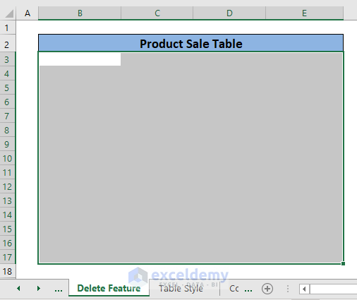 Delete feature result-Remove Table from Excel