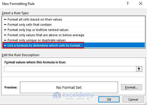 Choosing Rule Type to Change Font Color Based on Value of Another Cell in Excel