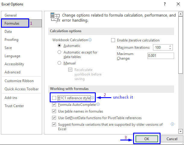 Applying Excel’s Built-in Option to Convert Column Number to Letter