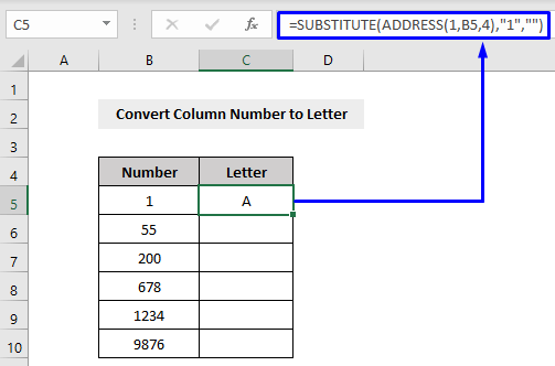 Formula to Convert Column Number to Letter in Excel