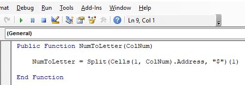 VBA code to Convert Column Number to Letter in Excel