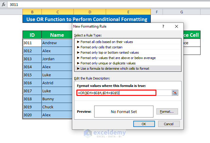 Use OR Function to Perform Conditional Formatting