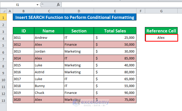 Insert SEARCH Function to Perform Conditional Formatting