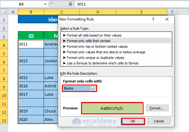 Identify Empty and Non-Empty Cells Using Conditional Formatting