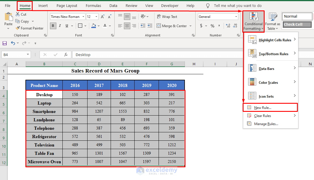 Selecting Whole Data Set to Apply Conditional Formatting Based on Multiple Values of Another Cell in Excel