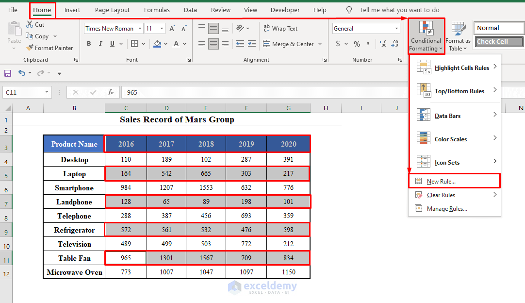Selecting Multiple Rows to Apply Conditional Formatting Based on Multiple Values of Another Cell in Excel