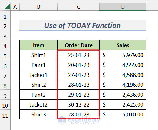 Dataset for Highlighting Dates by Using TODAY Function