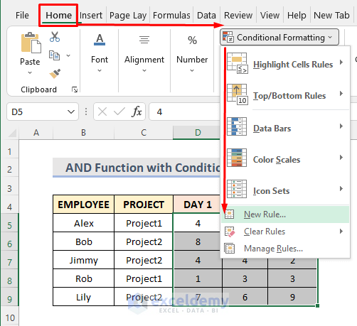 Excel AND Function with Conditional Formatting on Multiple Columns