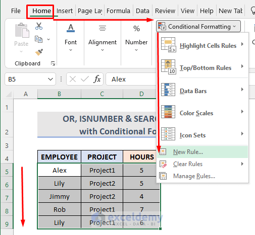 Using OR, ISNUMBER and SEARCH Functions with Conditional Formatting on Multiple Columns
