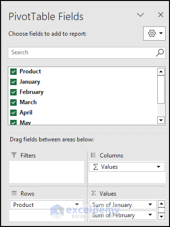 Selecting pivot table fields