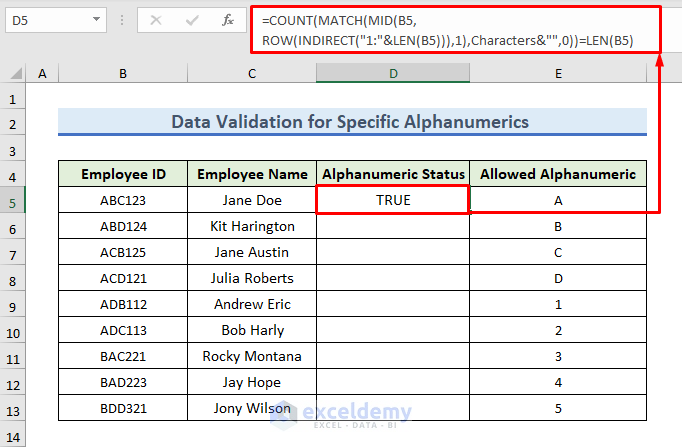 Inserting Formula for Data Validation of Specific Alphanumerics Only