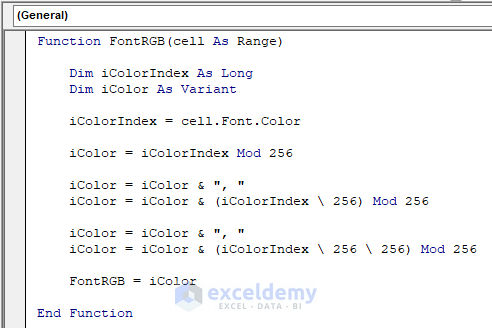 If Font Color Is Red then Return the RGB Code in Excel