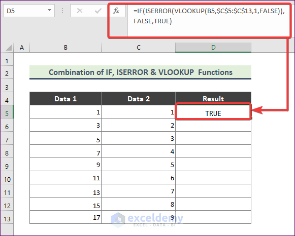 Return TRUE If a Value Present in an Excel Column Using the Combination of IF, ISERROR and VLOOKUP Functions