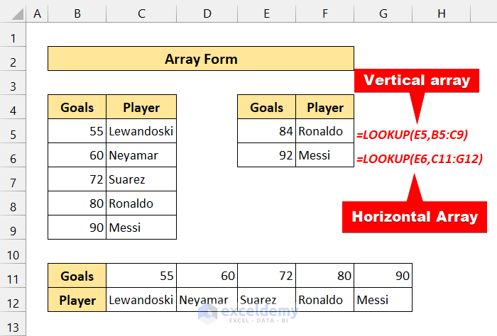 excel lookup function array form