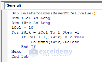 VBA Macro to Delete Columns Based on Cell Value in Excel