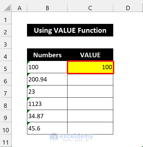 recognizing as numbers in cell excel