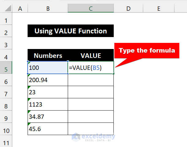 formula for converting to numbers in excel
