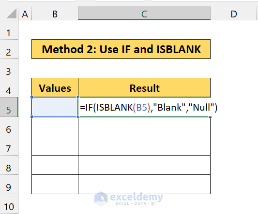 formula to find blank or null in excel
