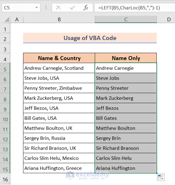 Usage of VBA code to remove trailing characters