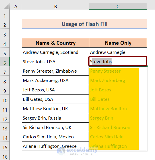 Removal of Trailing Characters in Excel Using Flash Fill