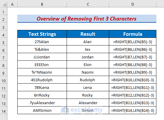 excel remove first 3 characters