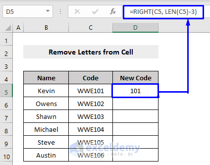 Remove First Letters from Cell with Formula in Excel