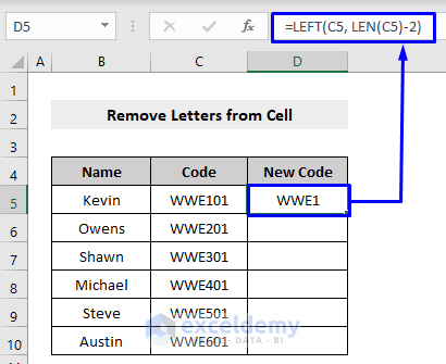 Remove Last Letters from Cell with Formula in Excel