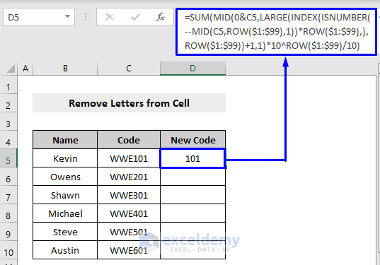 Remove Letters from Cell with Array Formula in Excel