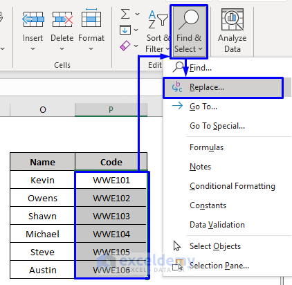 Remove Specific Letters from Cell with the Find and Replace Feature in Excel