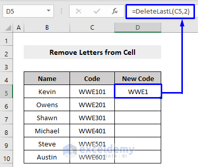 Remove Last Letter from Cell with VBA UDF in Excel