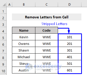 Result of Remove Letters from Cell with Text to Column Tool of Excel