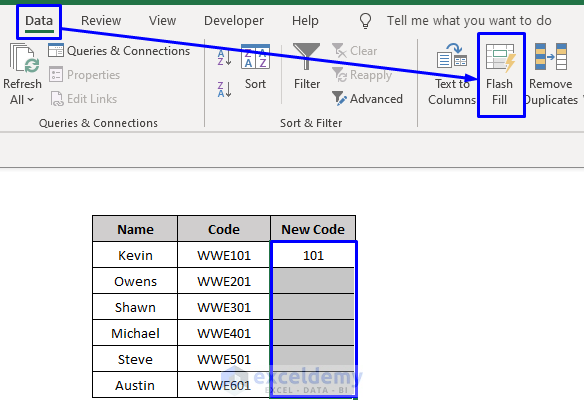 Remove Letters from Cell using Flash Fill in Excel