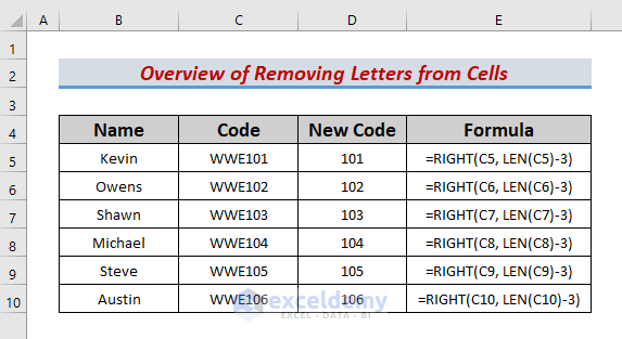 excel remove letters from cell