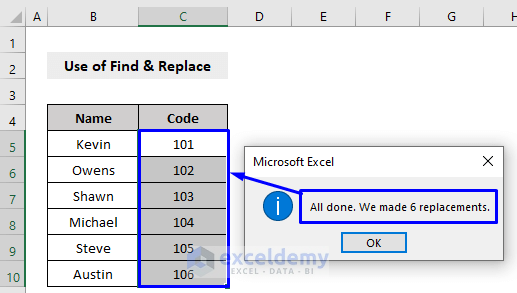 Result of Remove Specific Letters from Cell with the Find and Replace Feature in Excel