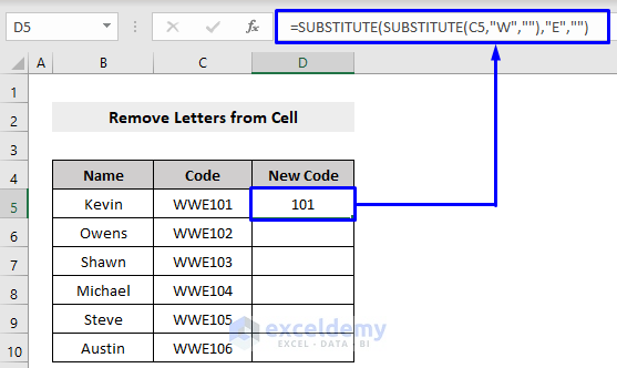 Remove Multiple Specific Letters from Cell with the Nested SUBSTITUTE Function in Excel