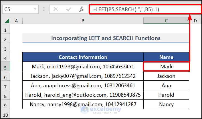 Incorporating SEARCH and LEFT functions to Split String by character in Excel